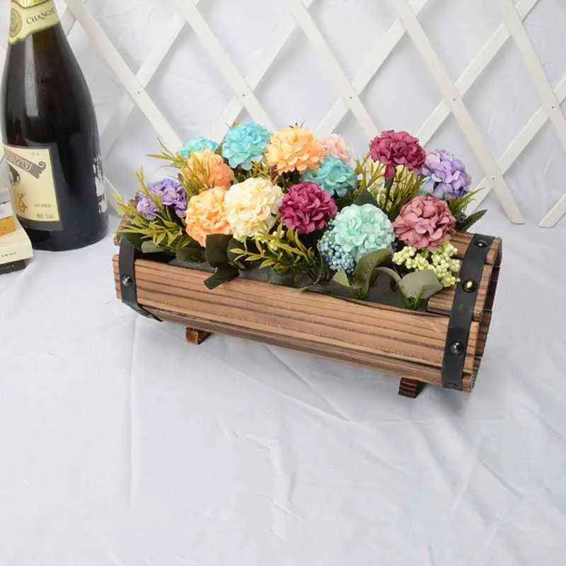 Vaso de flores de madeira carbonizado planta suculenta vaso plantador decoração de jardim ao ar livre h2204232396