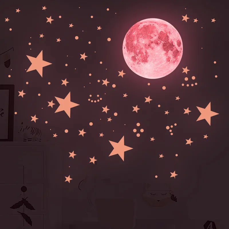 Brilham no escuro estrelas para teto fluorescente lua decalques de parede crianças quarto adesivos decoração crianças berçário sala de estar 22068926758