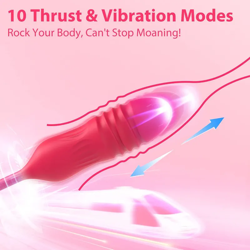 2 en 1 Rose Vibrateur pour femmes Langue Lécher Clitoris Stimulateur Télescopique Vibration Oeuf Gode Sex Toys Adultes 18 220329