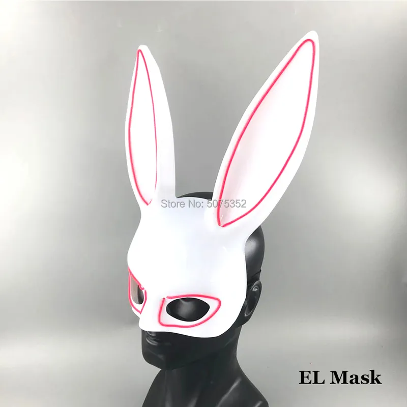 카니발 El Wire Bunny Mask Musque Masquerade Led Rabbit Night Club Female for Birthday Wedding Party 2207152497192