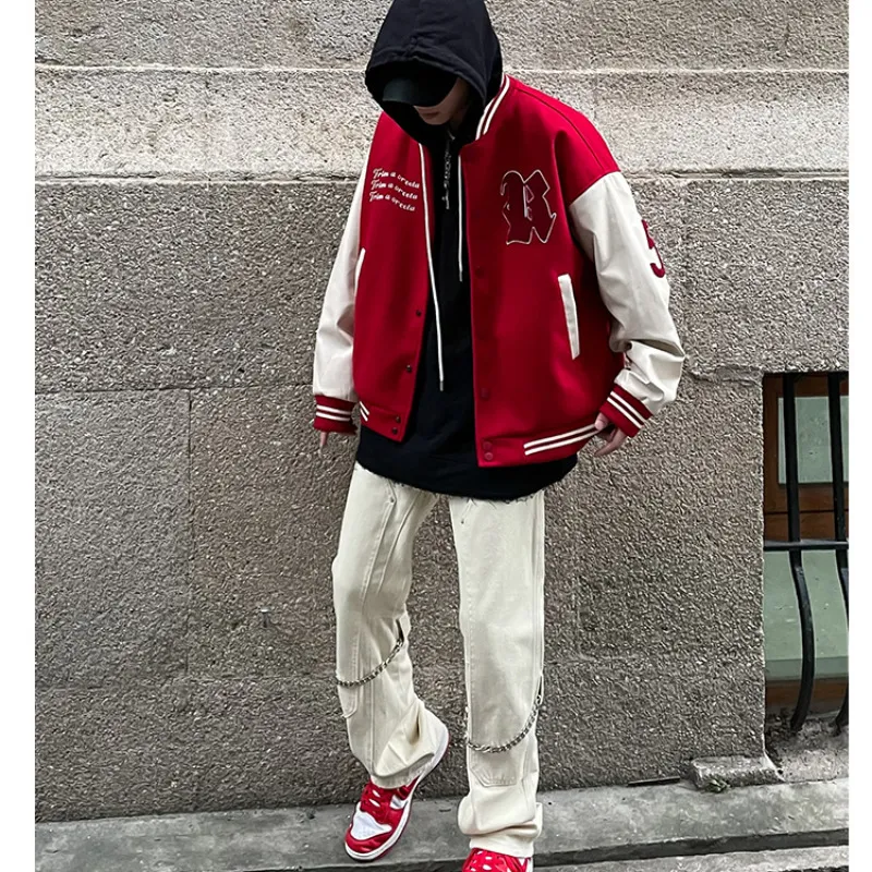 Modna retro alfabet haft baseballowy Mężczyźni Ins Hip Hop Hiphop Para kurtka American Trend Street HARAJUU Style 220816