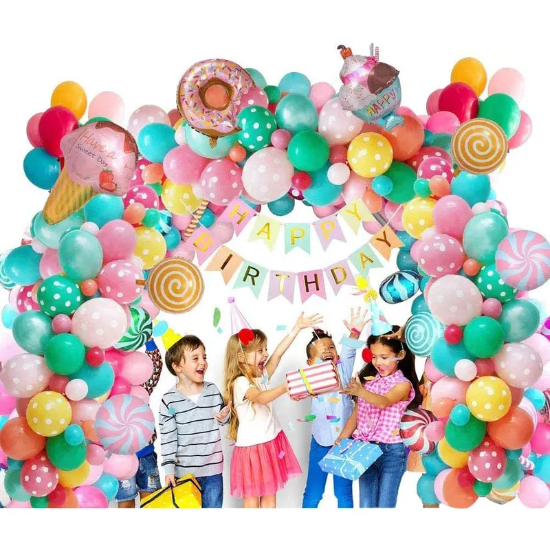 set Children Candy Balloons Birthday Party Descoration Birthday Balloons Summer Ice Cream Donuts Candy Festive Party Suppli 220527