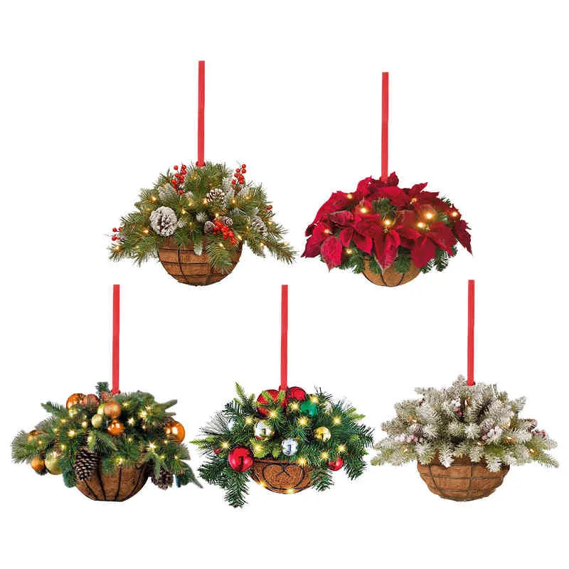 Mini Künstliche Kränze Anhänger Weihnachtshänge Korb Anhänger Weihnachtsbaumholz Ornamente Hängende Dekoration Geschenkbügel L220711