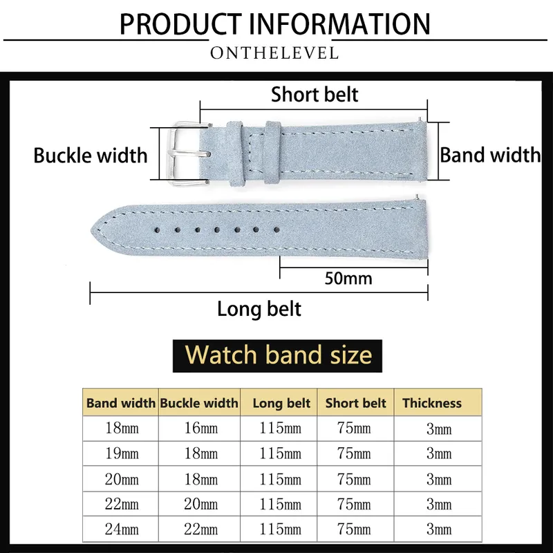 Bande de montre en cuir en daim doux 18 mm 19 mm 20 mm 22 mm 24 mm Brunes Brown STACTS ACCESSOIRES DE MONTRATION DE LA BOUCLE EN SEUX ACI