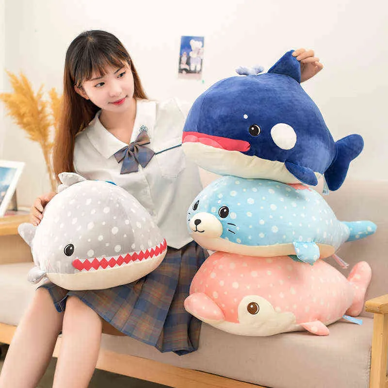 CM Söt hajval Dolphin Seal Cuddles Kawaii Ocean Life Filled Pillow Children Creative Gift for Girl Boy J220704