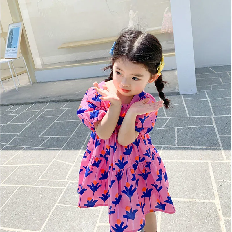 Été filles robe mode couleur vive fleur robes grand grand lâche mignon pour filles robes bébé enfants vêtements pour enfants 220521