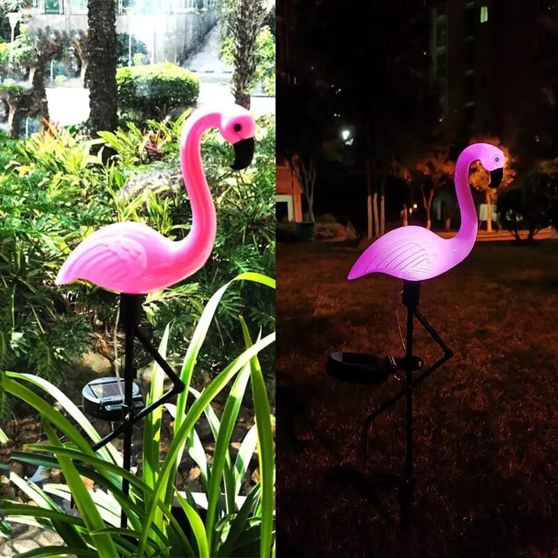 Solar Power Garden Light Beautiful Pink Flamingo Lawn Decor Stake Landscape Lamp waterproof Outdoor 220531