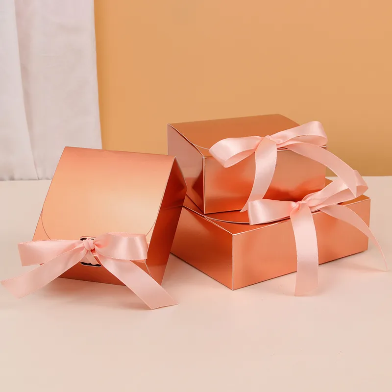 Rose Gold Ribbon Gift Holiday Party Candy Candy Roupas de embalagens gerais Bacha de papel suporta Tamanho personalizado Impresso 220706