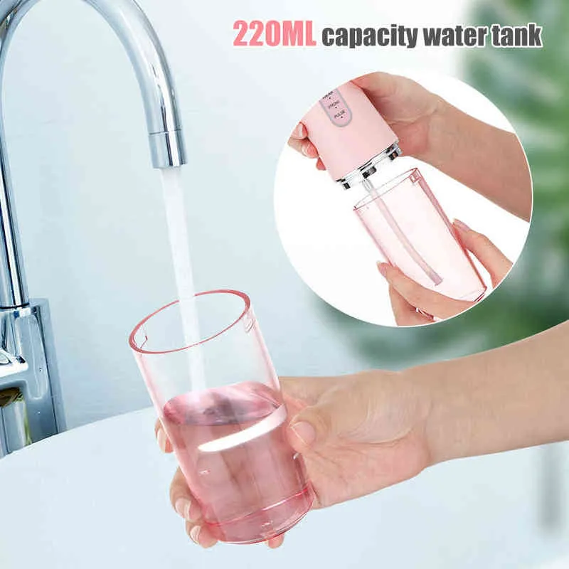 Draagbare irrigator Dental Water Jet Whitening Tanden Reiniger Flosser Pick Draad voor mondwasmachine USB 4 Nozzles 220510