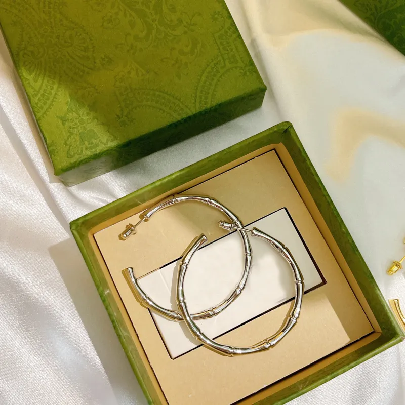Designer Sieraden Zilveren Bamboe Oorbellen Voor Vrouwen Gouden Hoepel Oorbel Grote Cirkel Luxe Studs Oorbellen Boucles Accessoires Nieuwe Doos 205o