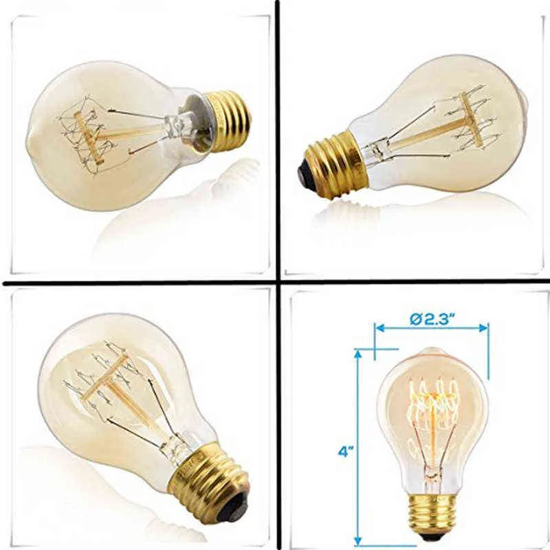 Filament Lamp 60W E27 A60A19 Warm White Retro Dimmable Decorative Incandescent Vintage Edison Light Bulb for Home/bar H220428