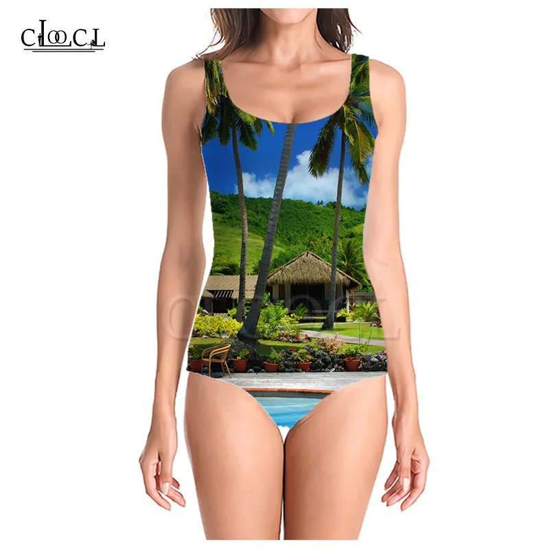 Sandy Beach Kadınlar Bitki Palmiye Ağacı Oneepiece 3D Baskı Kadınlar Kolsuz Seksi Mayo Yaz bayanlar Beach Mysuits 220617