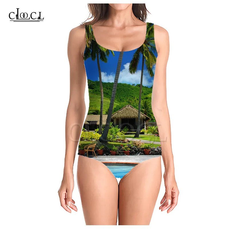 Sandy Beach Women Palm Palm Tree Onepiece 3D Print Kobiety Bez rękawów Seksowne stroje kąpielowe Summer Ladies Beach Swimsuits 220617