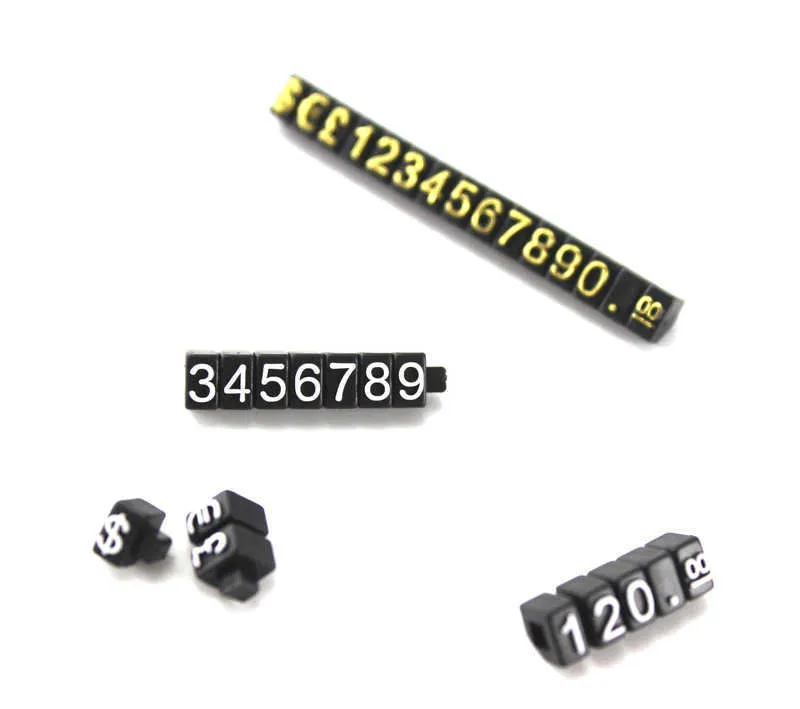 Etiquetas ajustables Euro Libra Dólar Bloques de montaje Número Cubo de dígitos Teléfono Reloj Joyas Mostrador Soporte de exhibición Signo Tube2282