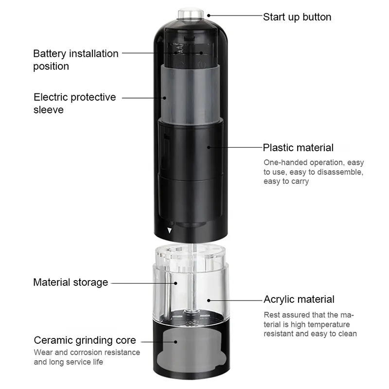 Automatische Salz Pfeffer Elektrische Gewürzmühle Grinder Gewürz Einstellbare Grobheit Küche Werkzeuge Schleifen Für Kochen BBQ 220727