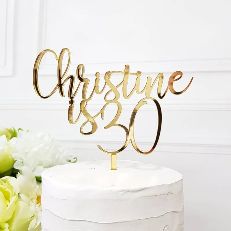 Kişiselleştirilmiş isim özel yaş kek topper benzersiz altın gümüş akrilik ahşap parti dekor doğum günü 220618