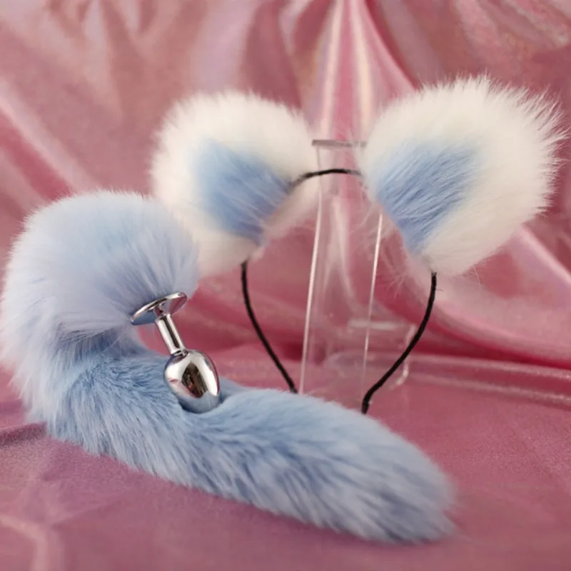 Cute Ears Headbands with Foxes/Rabbit Tail Metal Butt Anal Plug Erotic Cosplay Accessories Adult sexy Toys for Couples