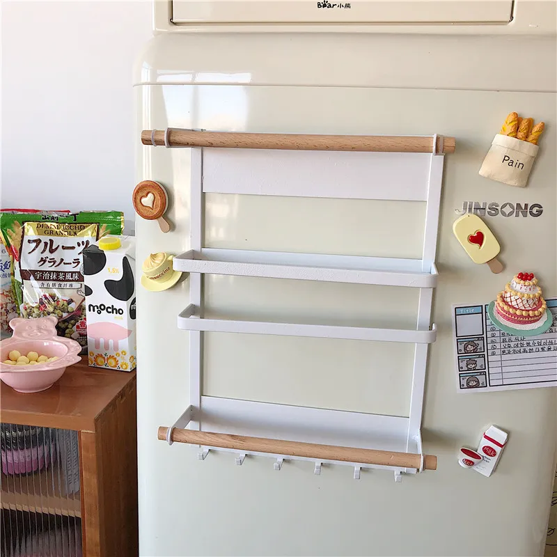 Новые три слоя холодильник для хранения стойки из кованого железа магнит многофункциональный хранения стойки Sundly полка для кухни CX220412