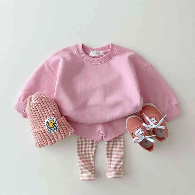 Koreli Bebek Giysileri Kız Kızlar Şeker Renkli Sweatshirts Pantolon 2 adet Setler Takipler Günlük Moda Çocuk Giyim Setleri G220509