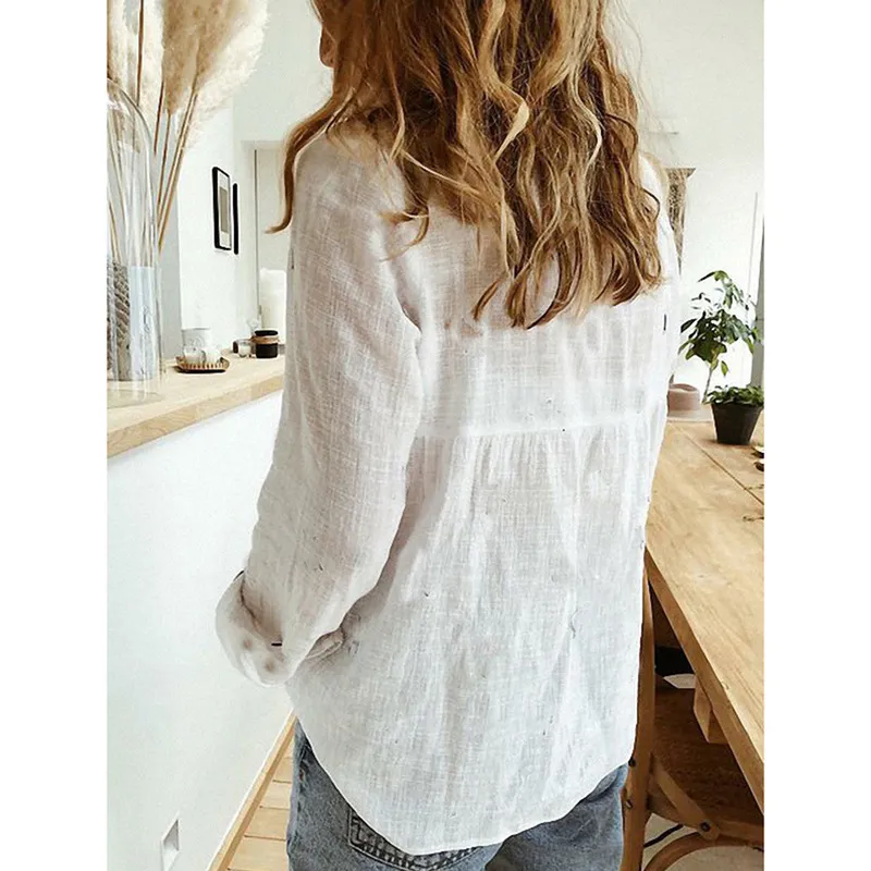Хлопково-льняная рубашка, винтажные женские топы с цветочным принтом и лацканами с длинными рукавами, повседневная белая рубашка большого размера на пуговицах, топ Blusas de Mujer 220725