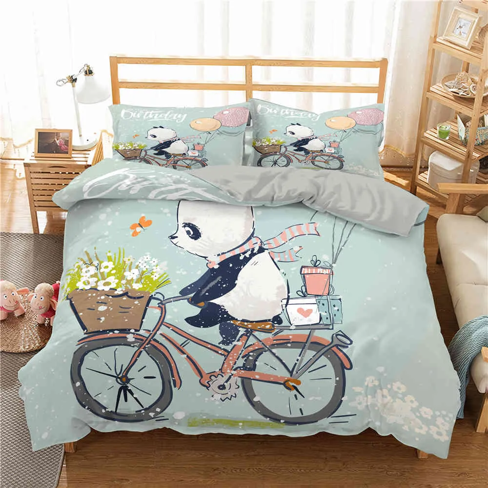 Zeimon 2/3 stuks Panda dekbedovertrek set cartoon dier beddengoed kinderen jongens meisjes quilt queen drop