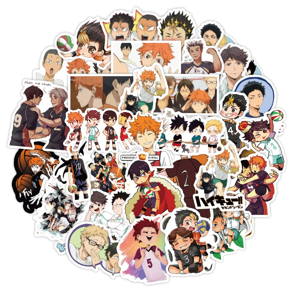 Autocollant étanche 50/100 pièces autocollants de dessin animé drôle Haikyuu!! Autocollants en vinyle de volley-ball japonais Cool, pour bouteille d'eau d'ordinateur portable, autocollants de voiture de Skateboard