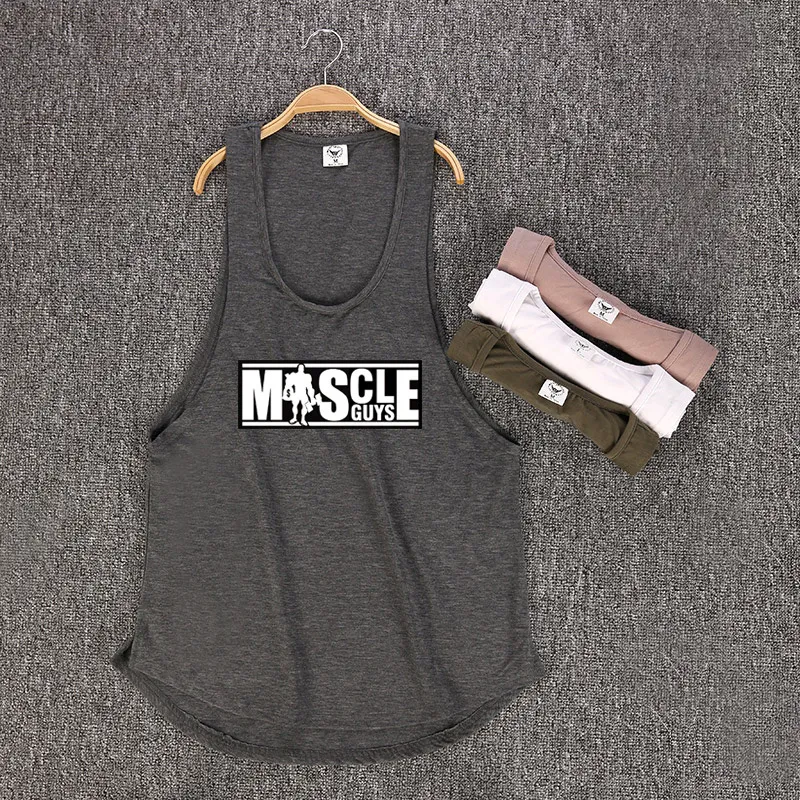 Muscleguys Brand Bodybuilding Sleeveless Shirt Mens Gyms Tank Top Low Cut Vest Sexy Muscle Fitness Stringer sportwear Undershirt 220331