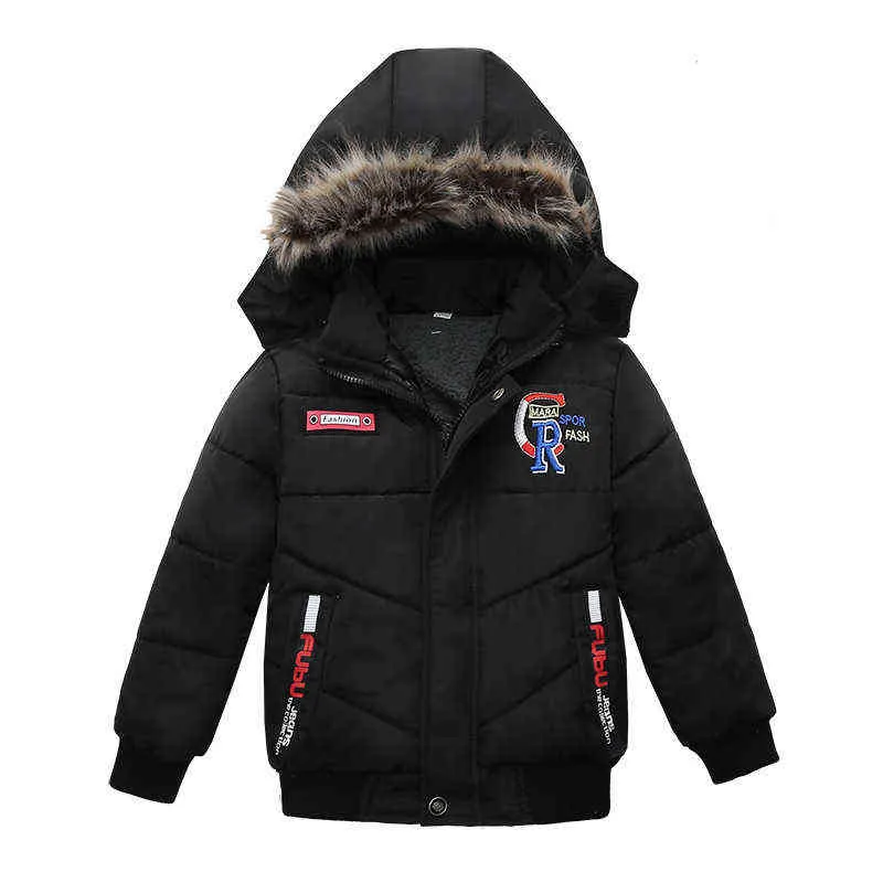 2-4-летняя теплое зимнее пиджак с тяжелой плюшевой подкладкой меховой воротнич