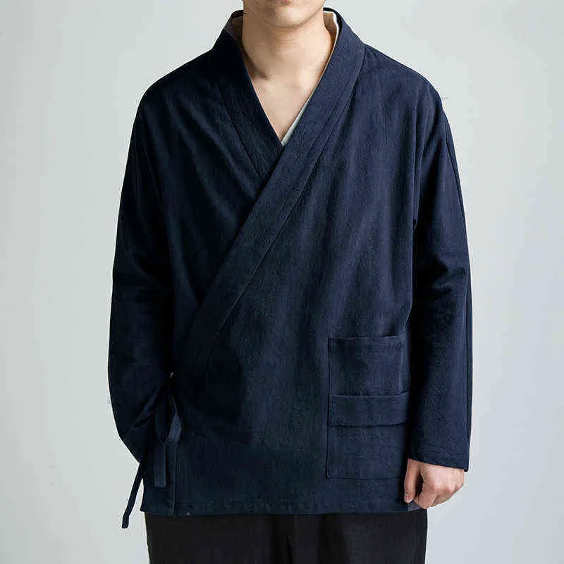 Casa de linho de algodão de costura aberta tradicional Men Kimono Cardigan Masculino Harajuku Outwear Mens Kongfu Coats 5xl L220706