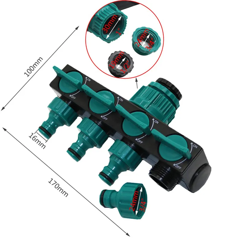 12 „34” 1 ”Rozdzielacze węża Adapter nawadniający 4way złącza wodne Europejskie standardowe wątek Kobiet Tap 220813