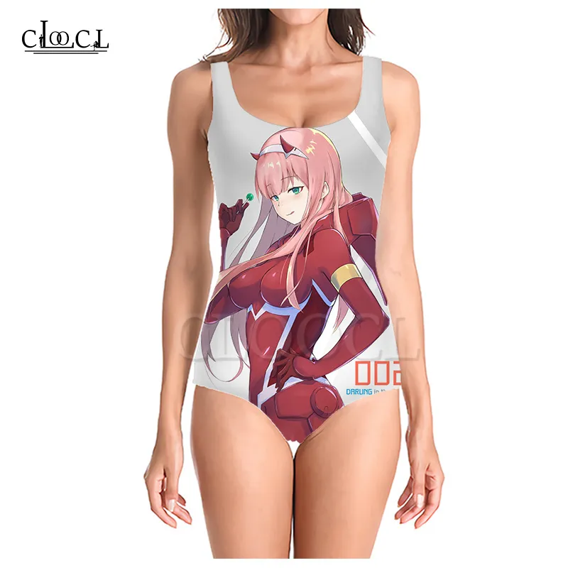 Anime älskling i Franxx Zero Two 3D Print Girls Onepiece Bathing Suit ärmlös Slim Sexig Women Summer Badkläder 220617