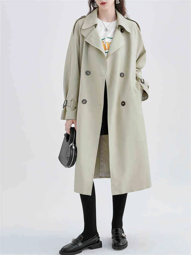 British Style Long-sleeved Suit Collar Trench Coat Women Spring Autumn New Simple Solid Color Tie Waist Mid-length Jacket Female L220725