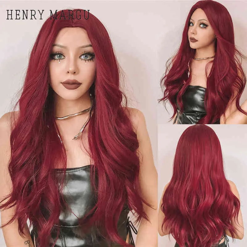 Henry Margu colorato bordeaux wavy wigs sintetico vino lungo rosso naturale donne halloween cosplay party resistente alla parrucca 220622