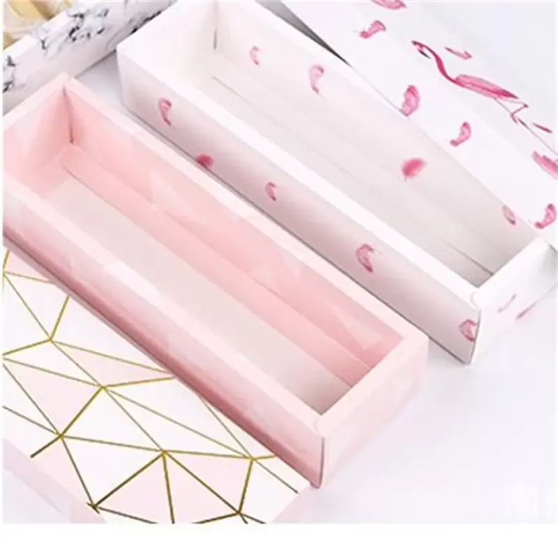 Flamingo / Marble / Feather Pattern Paper Packaging Box Nougat Cookies Geschenkdoos Bruiloft Chocolate Cake Brood Parterbox Boxs Pro232