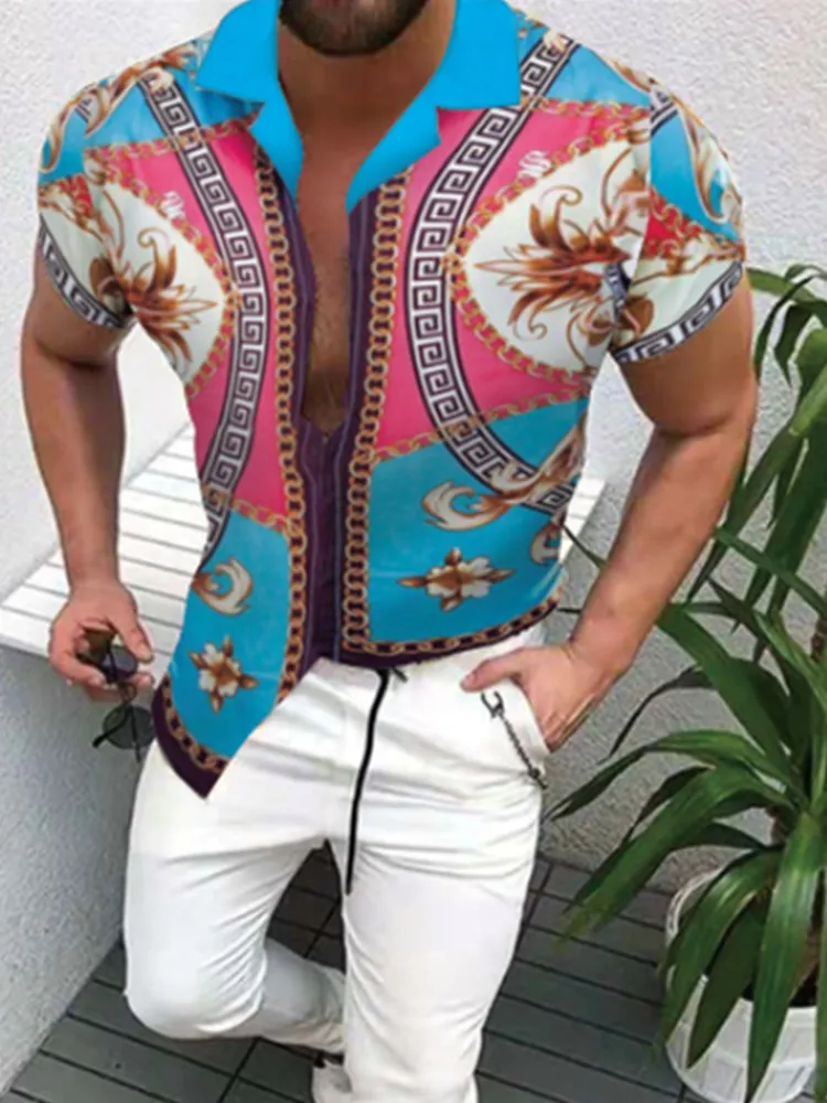 Été imprimé hawaïen hommes européens américains vêtements pour hommes décontracté mode Cardigan court chemise à fleurs M3XL 220623