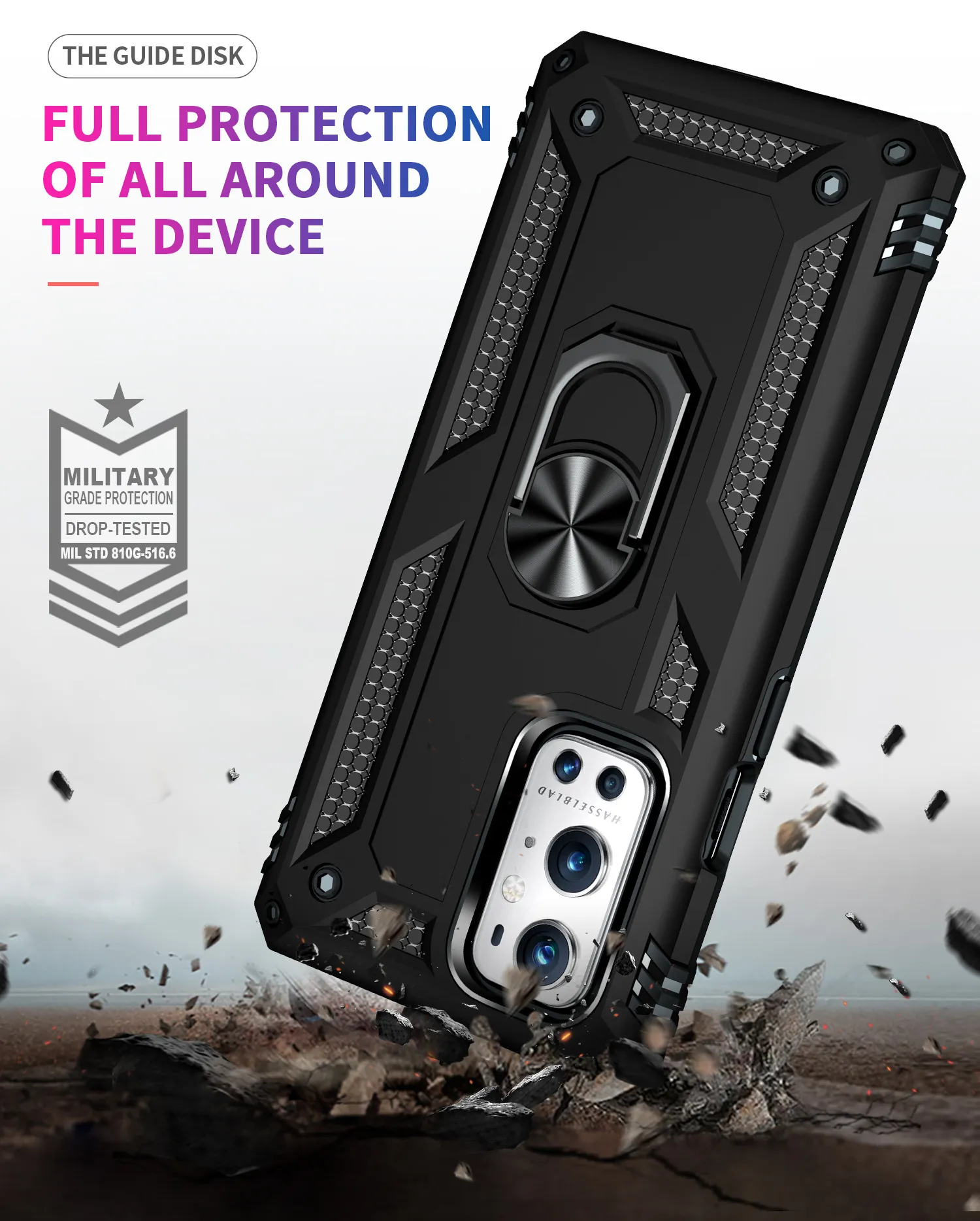 Car Magnetic Holder Phone Cases For OnePlus 9 Pro Anti-Fall Armor Back Cover 9 Metal Finger Ring Stand