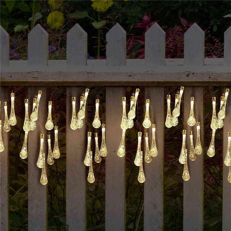 LED في الهواء الطلق المياه قطرات المصباح الشمسي مصابيح الأضواء M LEDS Fairy Holiday Party Garland Garden Garden J220531