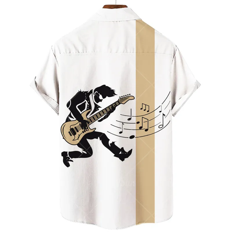 Summer Guitar Stripe 3D Printowane koszule na małe koszule luźne swobodne krótkie rękawowe hawajskie koszulę duże rozmiary ubrania na top 220607