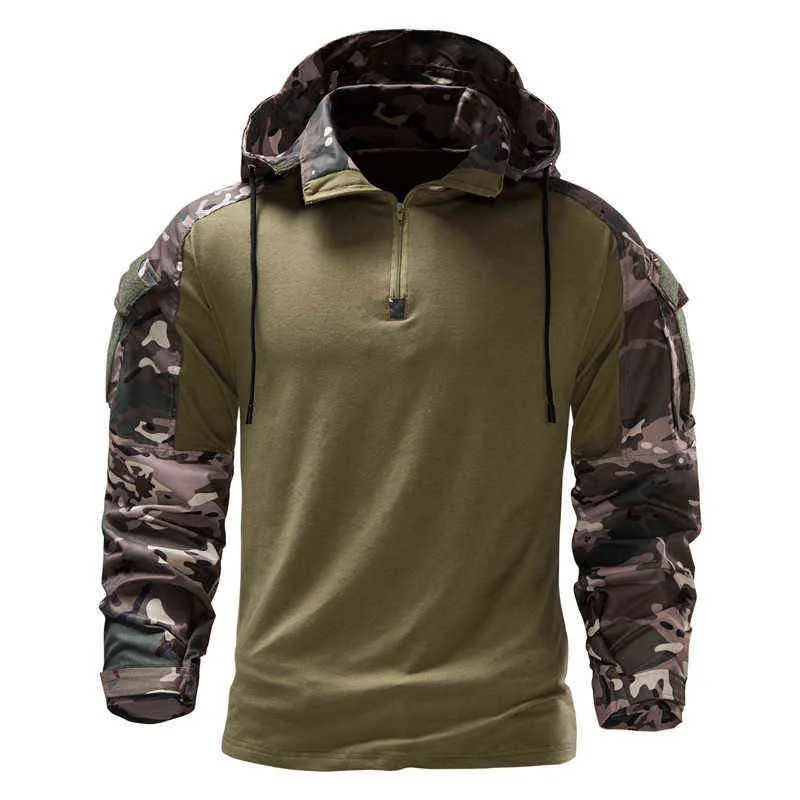 2022 New Men Military Camouflage Tactical Long Sleeve T-shirt Fashion Hooded Camouflage Long Sleeve Sweatshirt Eu Size L220730