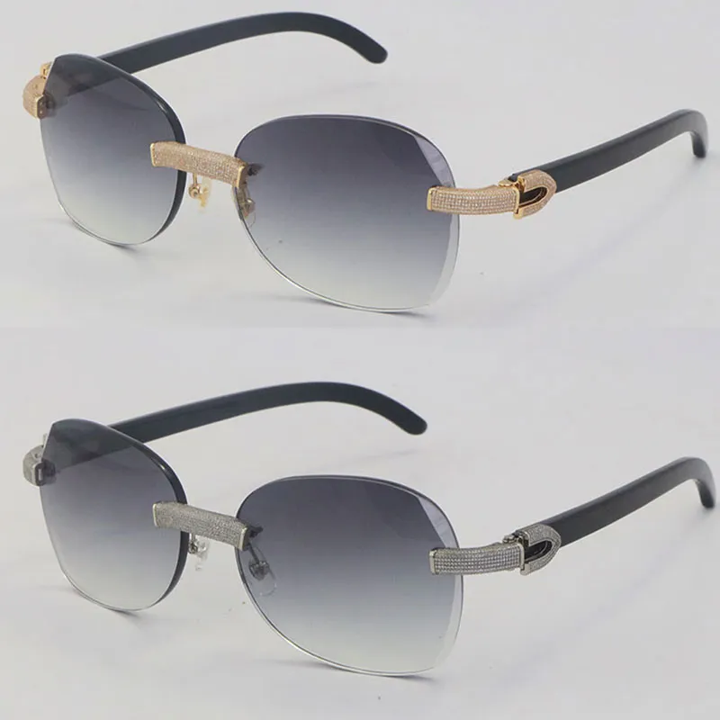 Nuovi occhiali da sole in metallo senza montatura con set di diamanti micro-pavimentati 3524012 Cornice di lusso in corno di bufalo nero originale con decorazione in oro 18 carati C maschio a235f