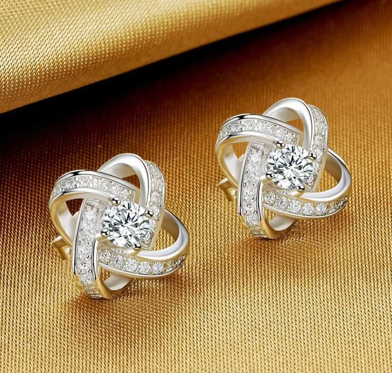 Panash Fine Jewelry Flower Natural Zirconia Diamond CZ Stud Earring Real Sterling Silver Party Wedding Earrings for Women ED105