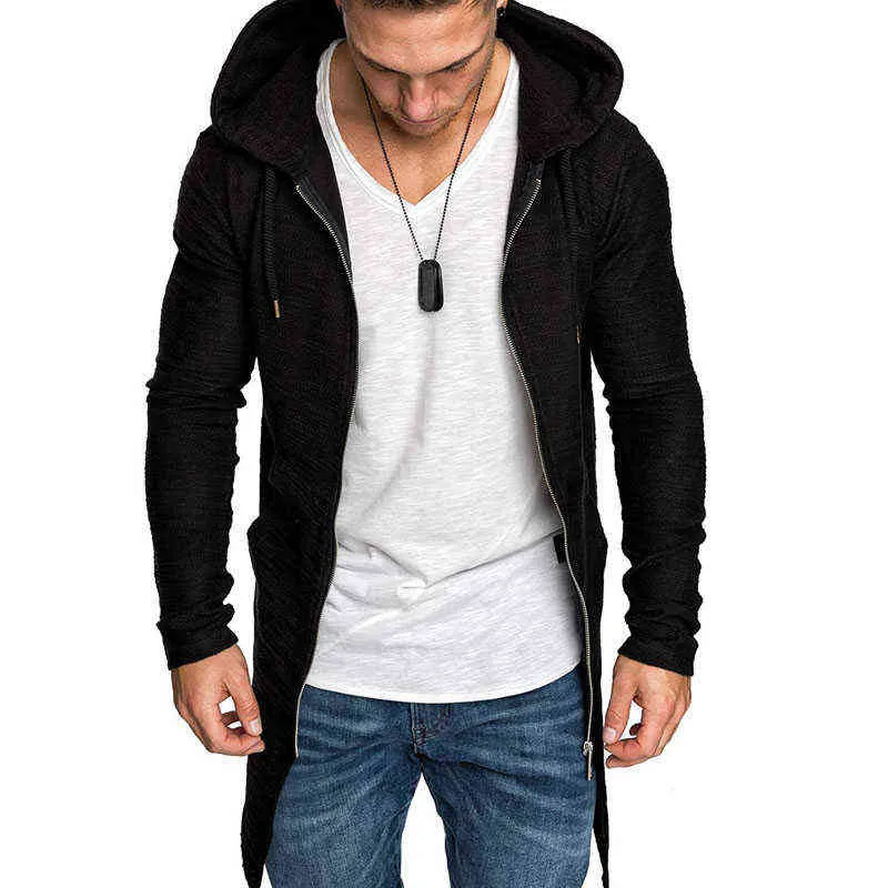 Hoodies Jassen Heren Nieuwe Mode Herfst Effen Kleur Lange Tuxedo Jacket Sweatshirt Voor Mannen Casual Zip Colete Trenchcoat MY845 L220730