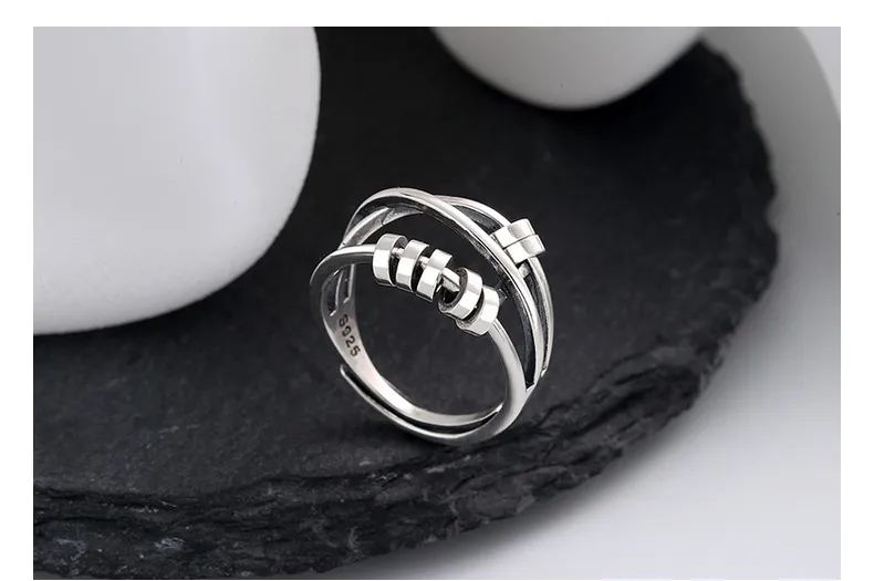S925 pur argent net Style rouge trois anneaux anneau intelligent Ins souhait perles chanceuses lumière exquise index anneau femmes