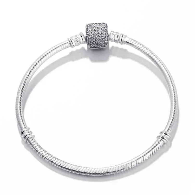 Authentic 925 Sterling Silver Moments Sparkling Pave Clasp Cadeiras Cadeia Braceletes Fit Charme Original para Mulheres DIY Jóias Bangle