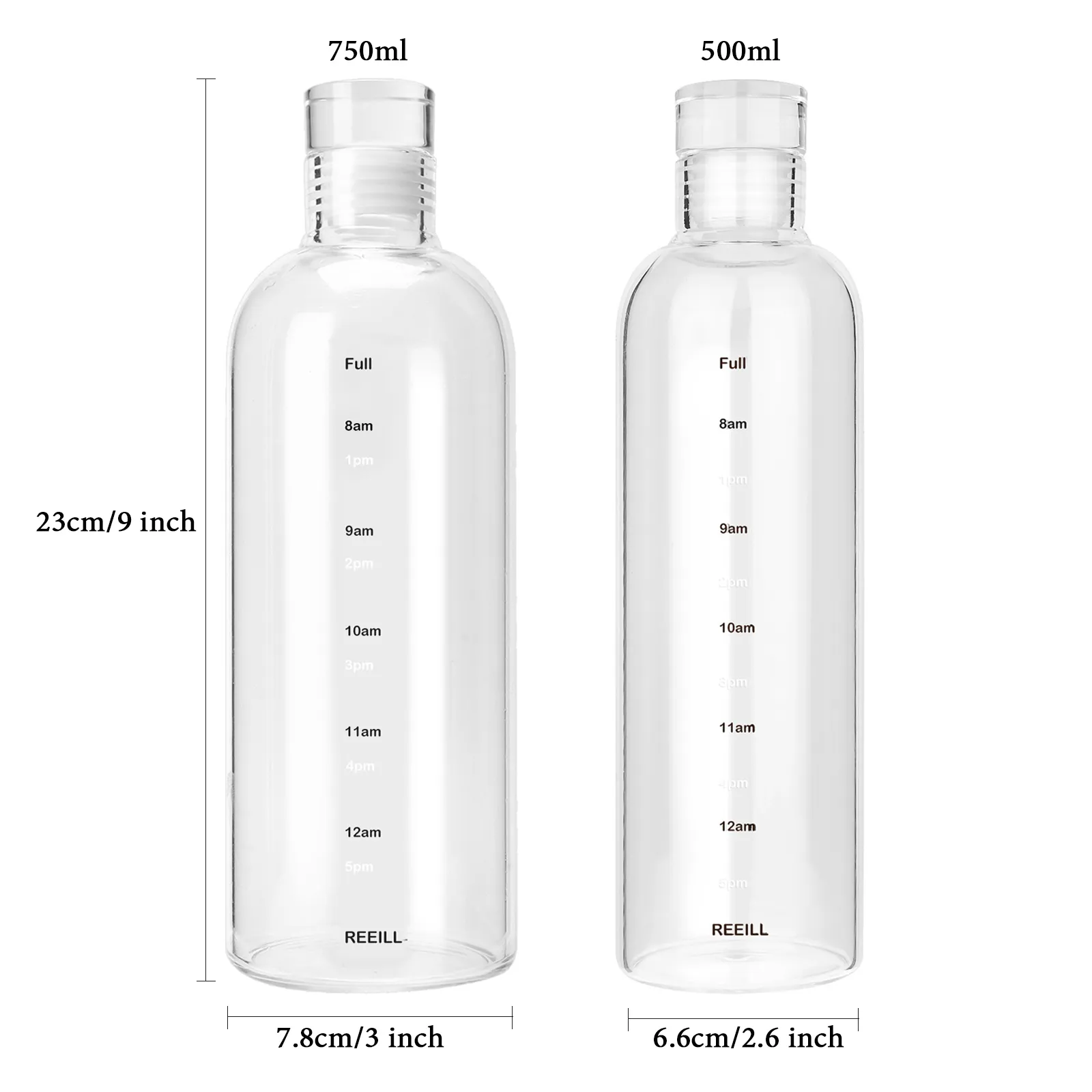 750 ml Glaswasserflasche mit großer Kapazität mit Zeitmarkerabdeckung für Wassergetränk transparenter Milchsaft Einfaches Tasse Geburtstagsgeschenk