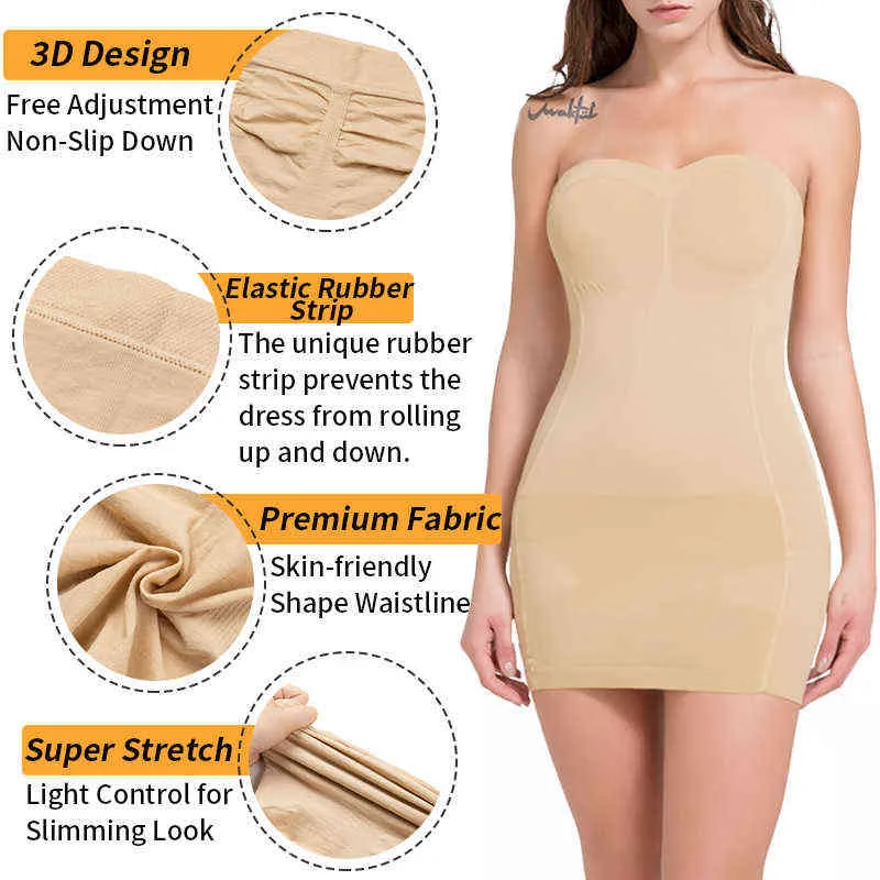 Briefes de vestido sem alças para mulheres shapewear camisa corporal abrigo de barriga de controle de controle