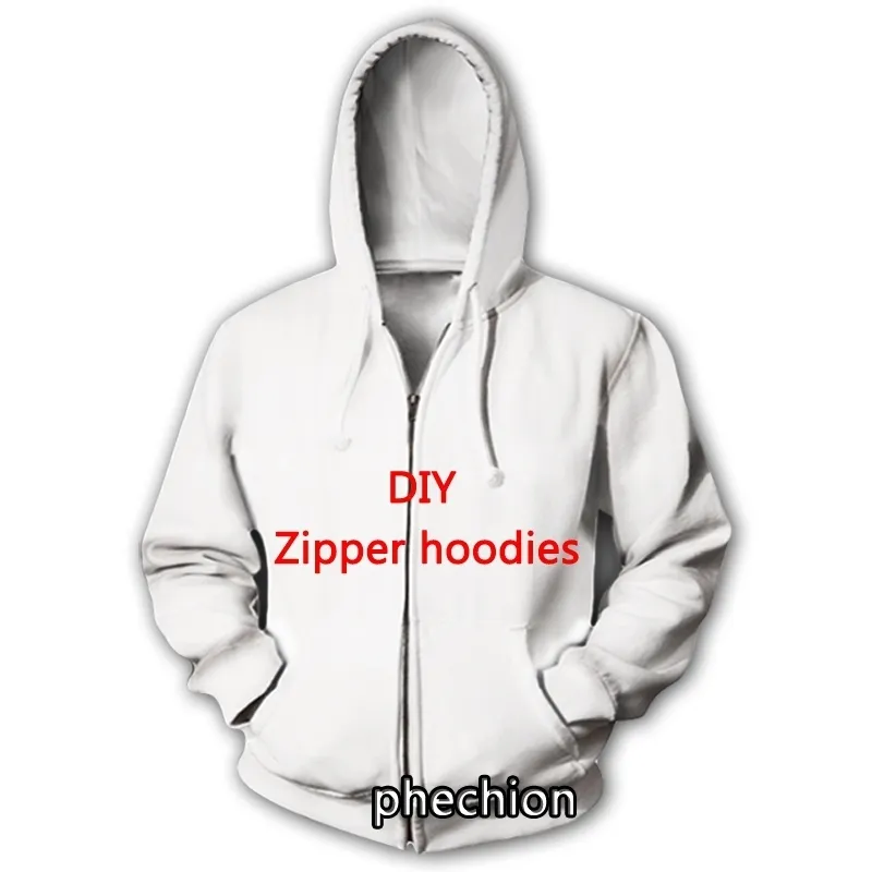 PHECHION Fashion Men Women Femmes 3D Imprimé bricolage Casual Zipper Hoodies Men Loose Sporting Zip Up J01 220704
