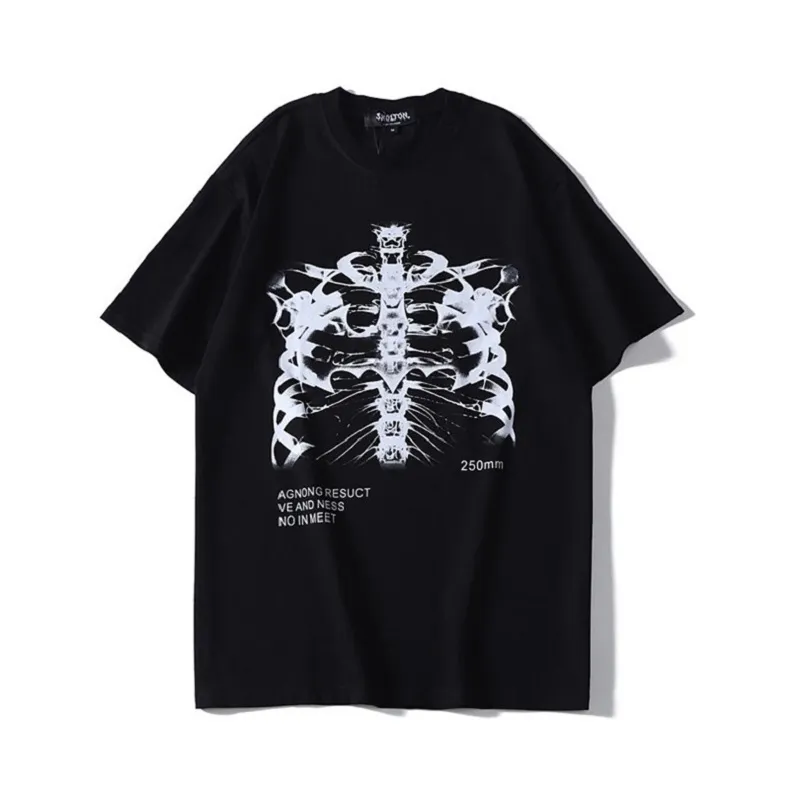 Hiphop zomer korte mouw streetwear dames harajuku thirt skelet print vintage kleding t -shirt punk oversized goth tops tee 220615