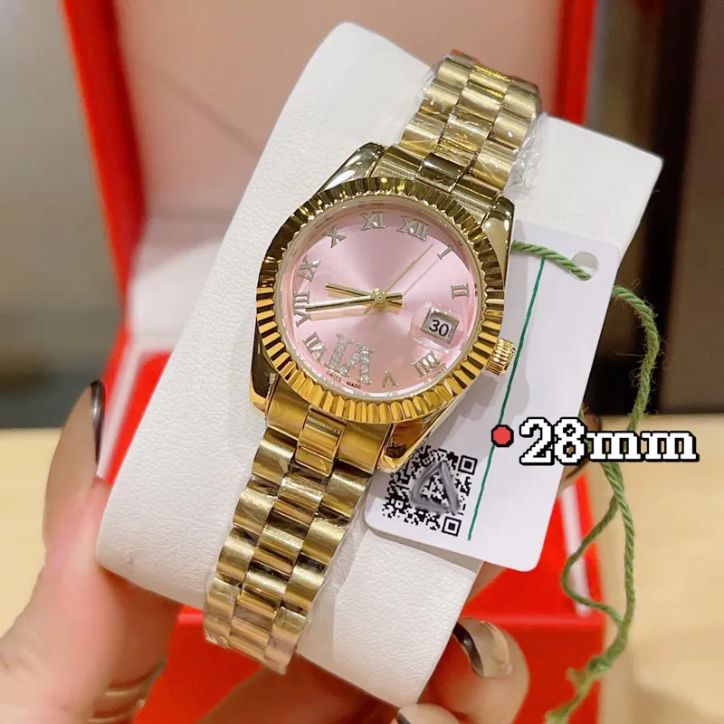 Mode Luxury Women Watches Top Brand Designer Diamond Lady Watch 28mm Gold Sliver Case Wristwatches For Womens Birthday Christma282w