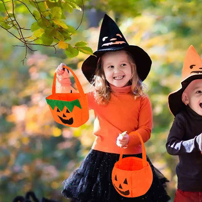 Halloween Party Party Kids Flue Pumpkin Flue ou Treat Tote Bags Bolsa Candy Balloween Candy Storage Balde portátil Cesta de presentes T22085902862